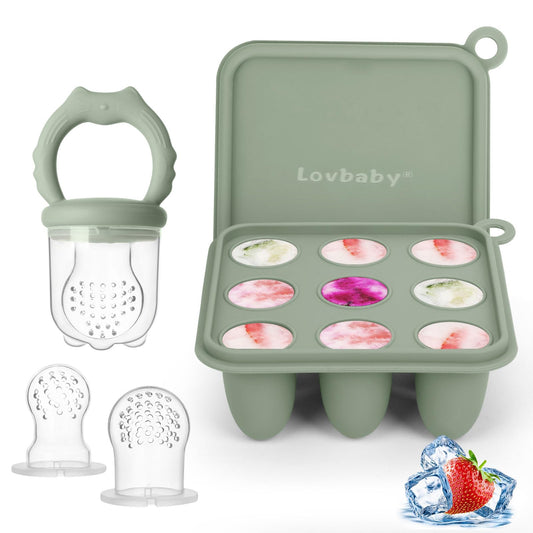 Baby Fruit Food Feeder Breastmilk Popsicle Molds, Silicone Baby Food Freezer Tray for Cooling Teething Relief, Baby Food Feeder for Safe Infant Self Feeding, Includes 3 Extra Food Pacifier