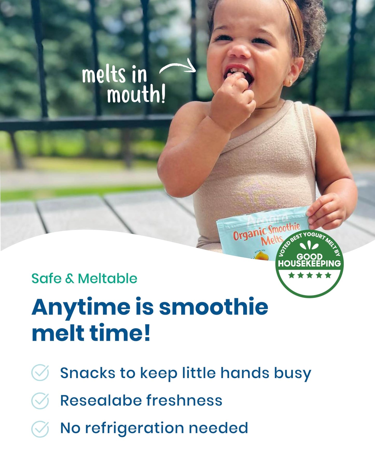 Amara Smoothie Melts - Mighty Sweet Greens - Baby Snacks Made With Fruits and Vegetables - Healthy Toddler Snacks For Your Kids Lunch Box - Organic Plant Based Yogurt Melts - 6 Resealable Bags